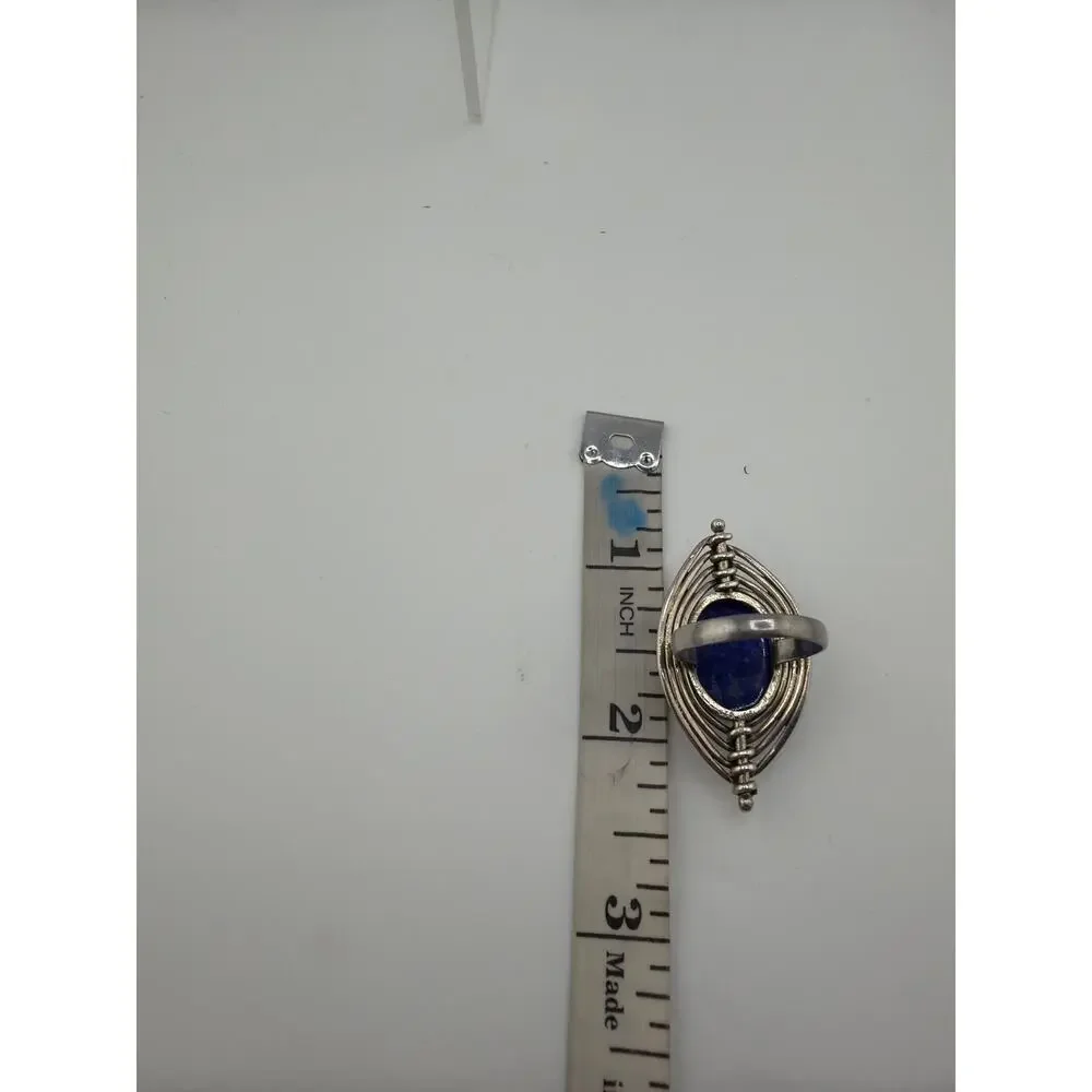 Oval Lapis Lazuli Modernist Sterling Silver Ring Artisan Jewelry 7.5
